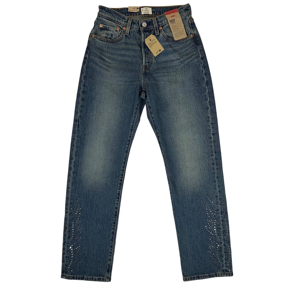 Levis 501 Curve High Rise Straight Leg Embellished Jeans 27x30 Blue 00501-0012